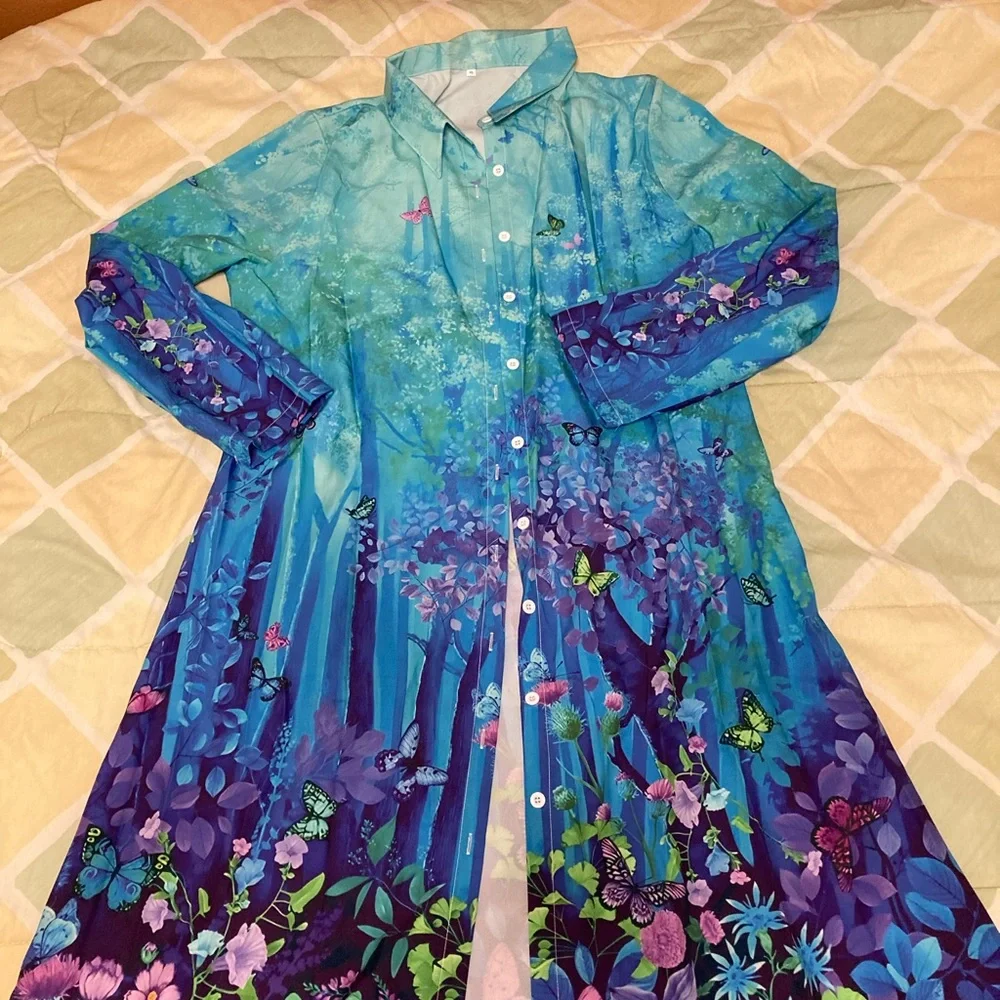 Plant prints Floral Open Front Longline Cardigan - Picture 6 of 8
